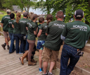 Horizon Bank employees volunteering at Campt Nevati