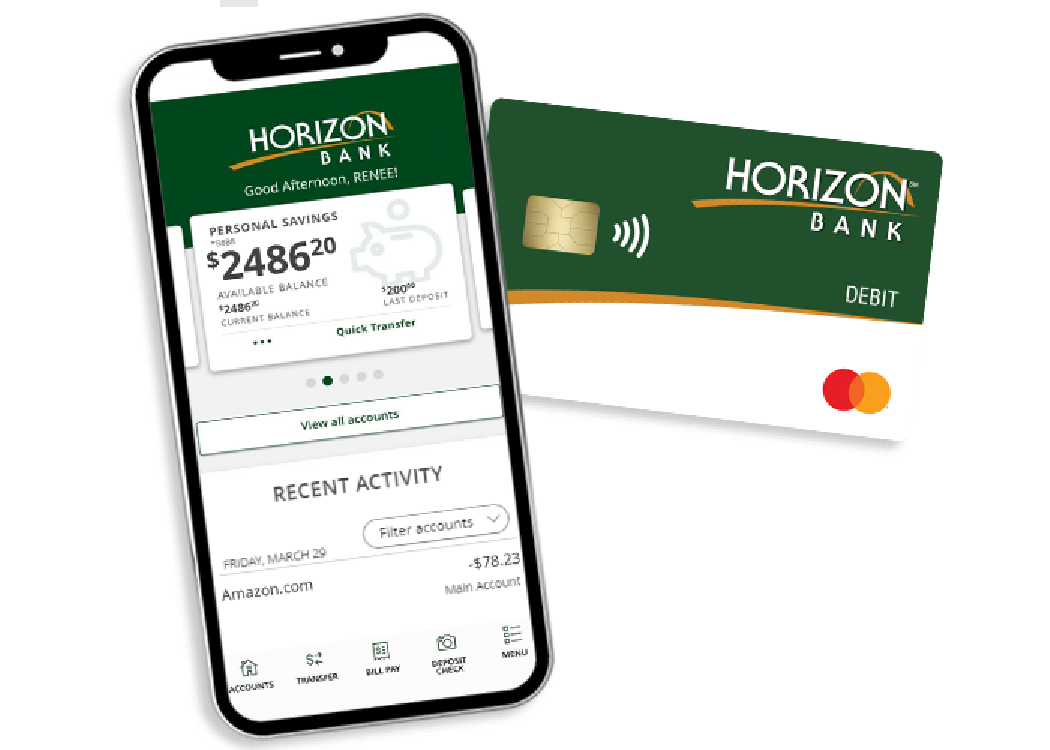 mobile phone with app next to debit card