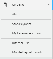 online banking services menu