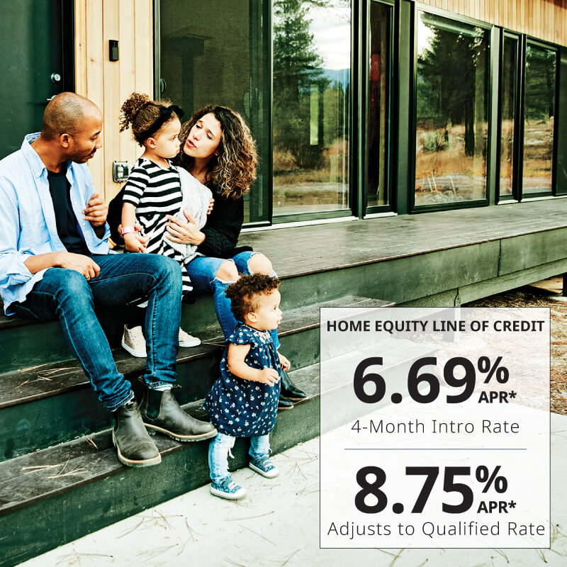 Family sitting on steps. 6.69%APR 4-Month Intro Rate.