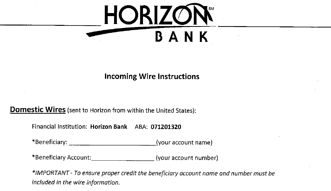 Wire Transfer Services Horizon Bank